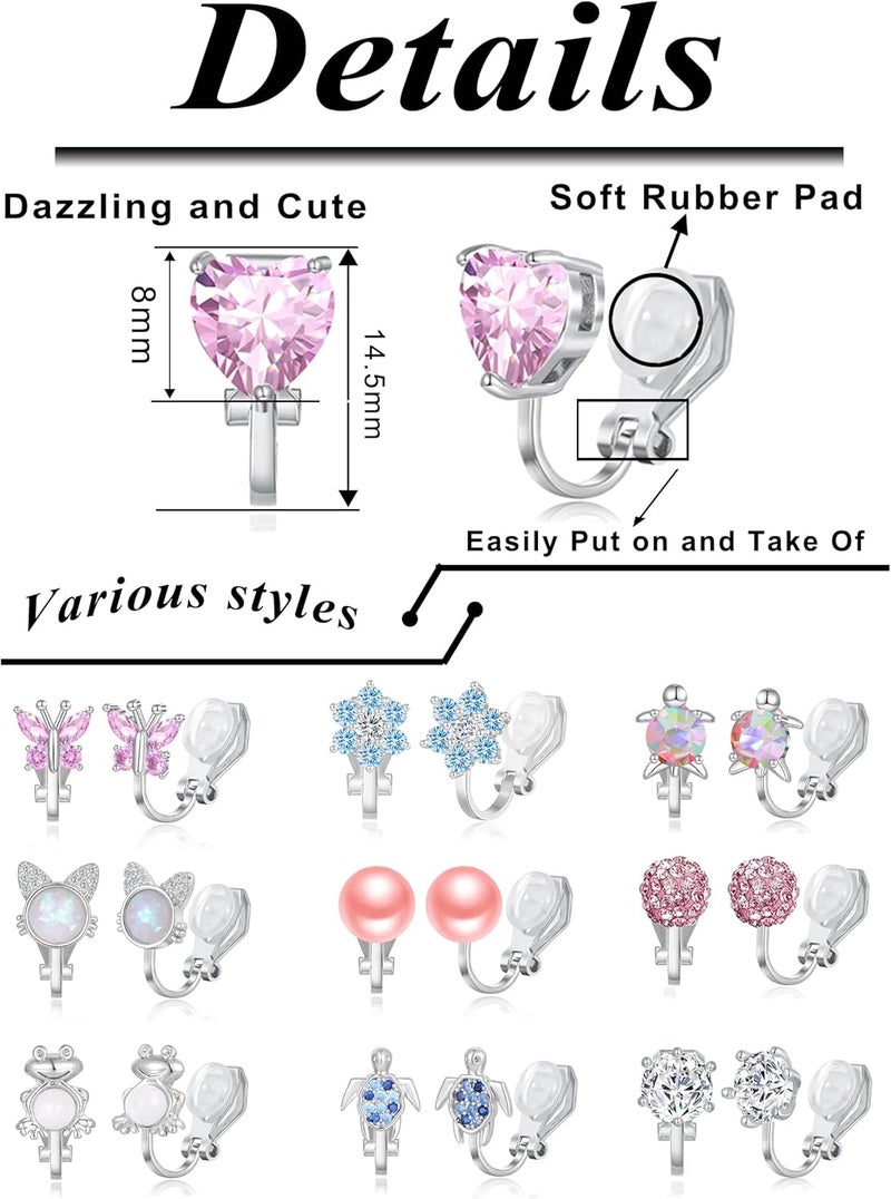 Tornito 10-15 Pairs Clip on Stud Earrings Non Pierced Teardrop Round Square CZ Pearl Twist Knot Flower Butterfly Heart Star Rainbow Cat Opal Clip on Earrings for Women - Image 2